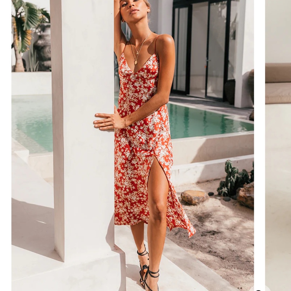 Floral Red Midi Dress